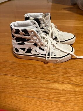 Vans Women’s High-Top Sneakers White with Black Cow Print